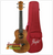 Wooden Flight Juliana Acacia Concert Ukulele with red carrying case displayed elegantly