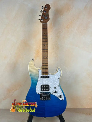 Electric Guitar with Blue-White Gradient Finish for Flight Pathfinder Tenor Ukulele
