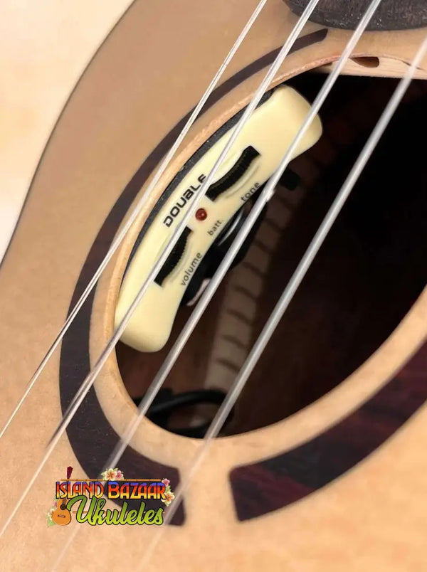 Acoustic guitar pickup on Flight Victoria Tenor EQ-A Ukulele with Gig Bag