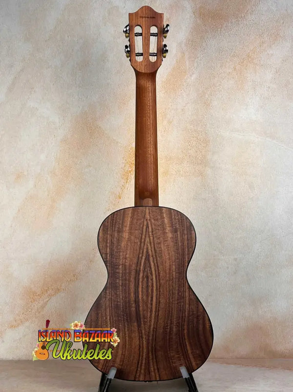 Classical acoustic guitar with dark walnut finish in Flight Victoria Tenor EQ-A Uke