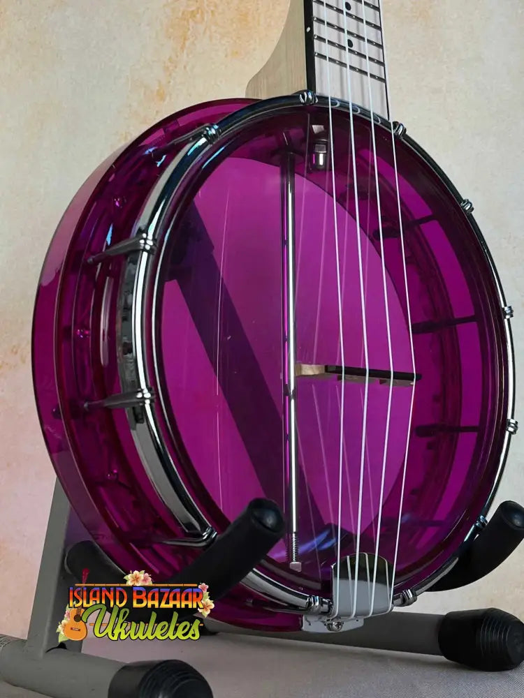 Translucent purple Gold Tone Banjo Ukulele Little Gem Amethyst See-Through with gig bag