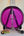 Bright pink Gold Tone Banjo Ukulele Little Gem Amethyst See-Through on display stand