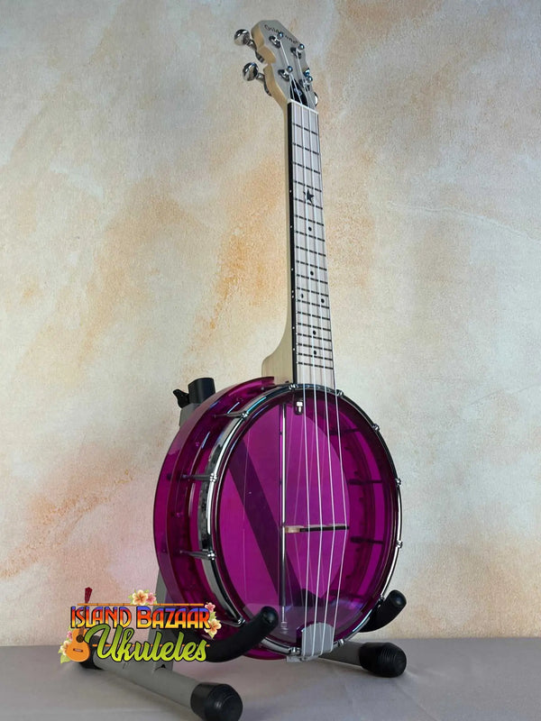 Purple Gold Tone Banjo Ukulele Little Gem Amethyst See-Through with chrome hardware