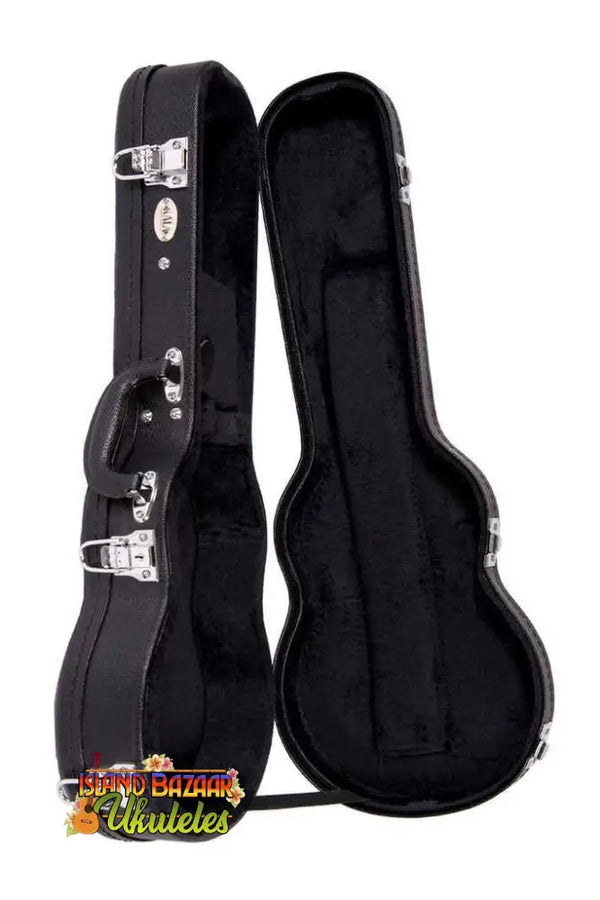 Black hardshell Kala Archtop Baritone Ukulele Case with chrome latches and plush lining