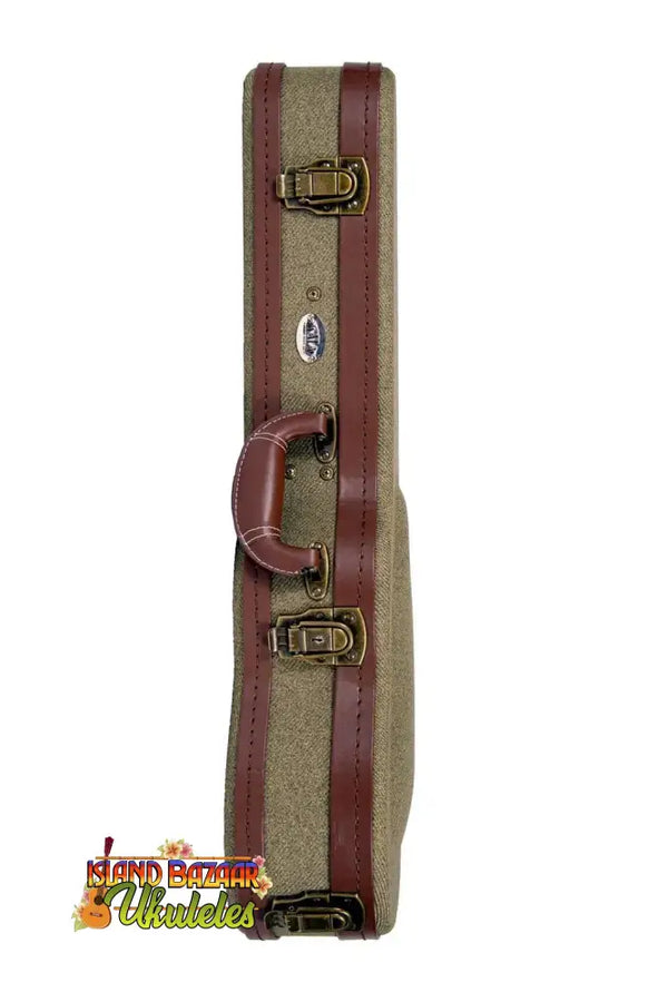 Vintage-style tweed and leather guitar case for Kala Archtop Concert Ukulele at Island Bazaar Ukuleles