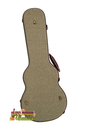 Tweed guitar case with brown leather trim for Kala Archtop Concert Ukulele at Island Bazaar Ukuleles