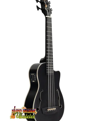 Kala Black Journeyman U-Bass Ukulele with four strings in sleek black finish