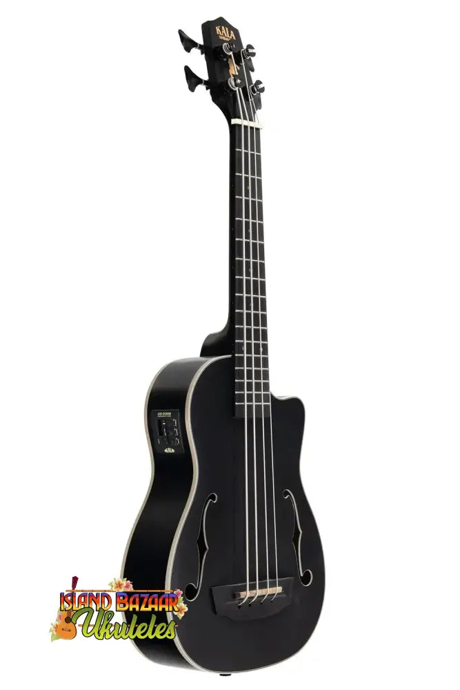 Kala Black Journeyman U-Bass Ukulele with four strings in sleek black finish