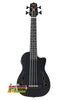 Black acoustic-electric ukulele with f-holes, part of Kala Black Journeyman U-BASS collection