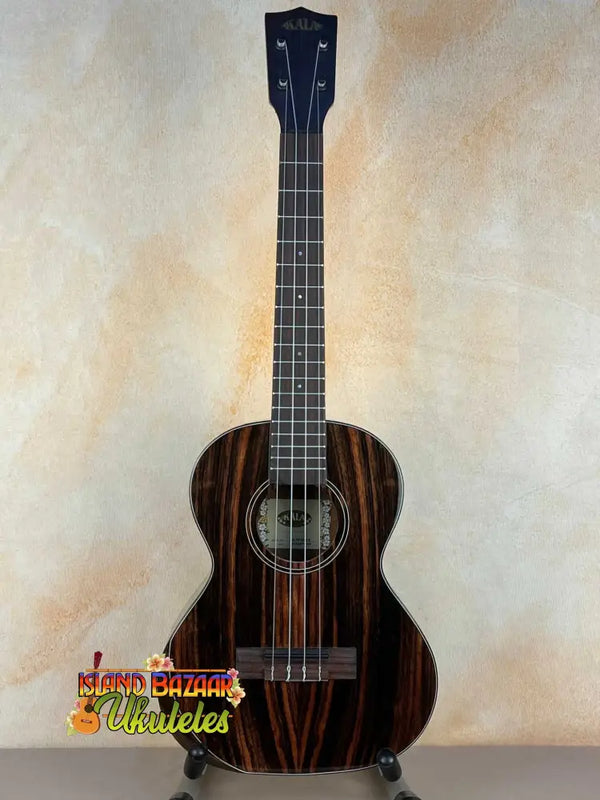 Striped ebony ukulele showcasing dark wood grain, Kala Bocote Tenor KA-PX-BCT-T