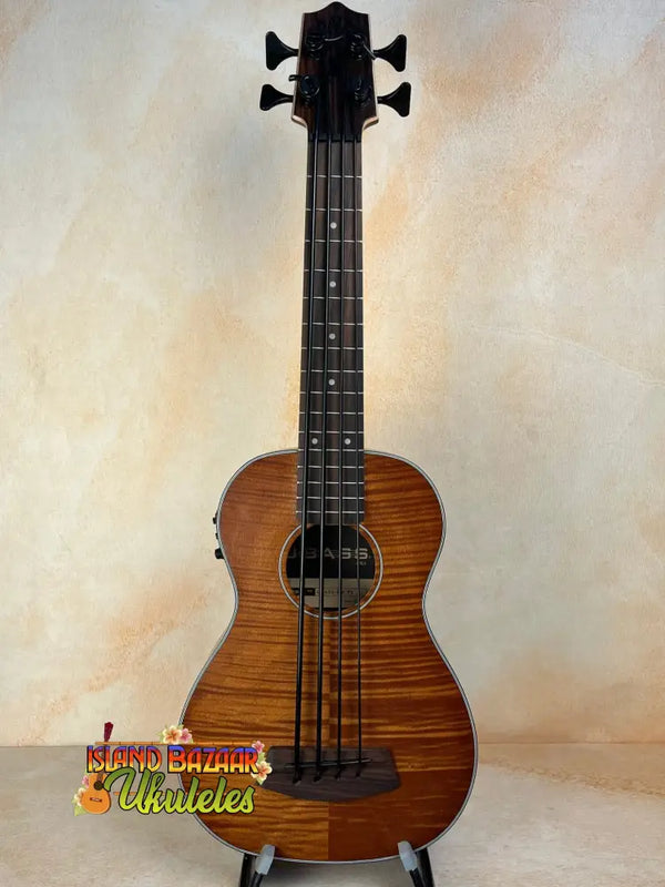 Electric Bass Ukulele with Flamed Wood Finish, Kala EM-FS Exotic Macawood Tenor