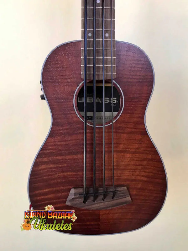 Kala EM-FS U-Bass with dark reddish-brown finish, a stunning exotic mahogany acoustic-electric