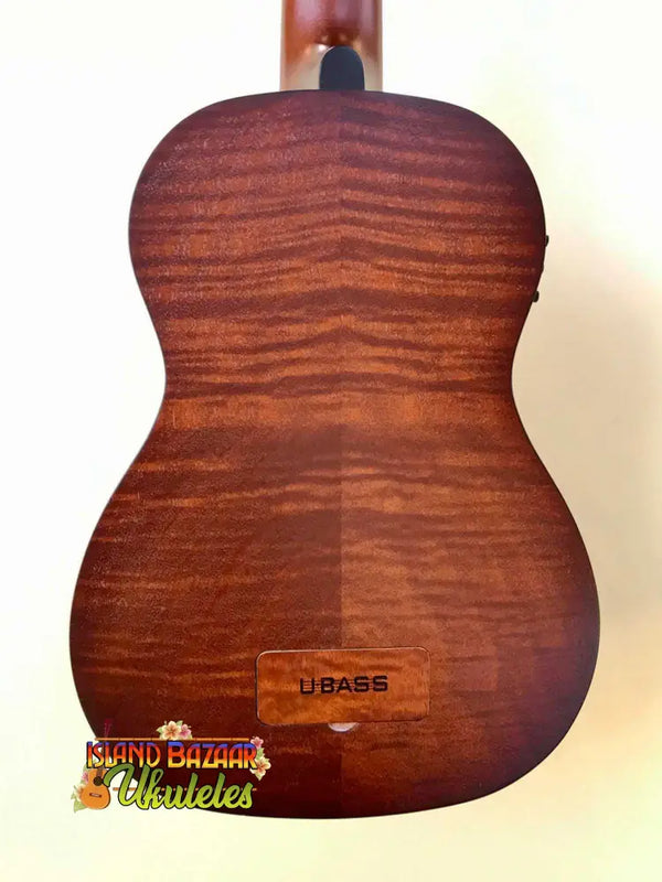 Kala EM-FS U-Bass ukulele in sunburst finish, featuring exotic mahogany acoustic-electric design