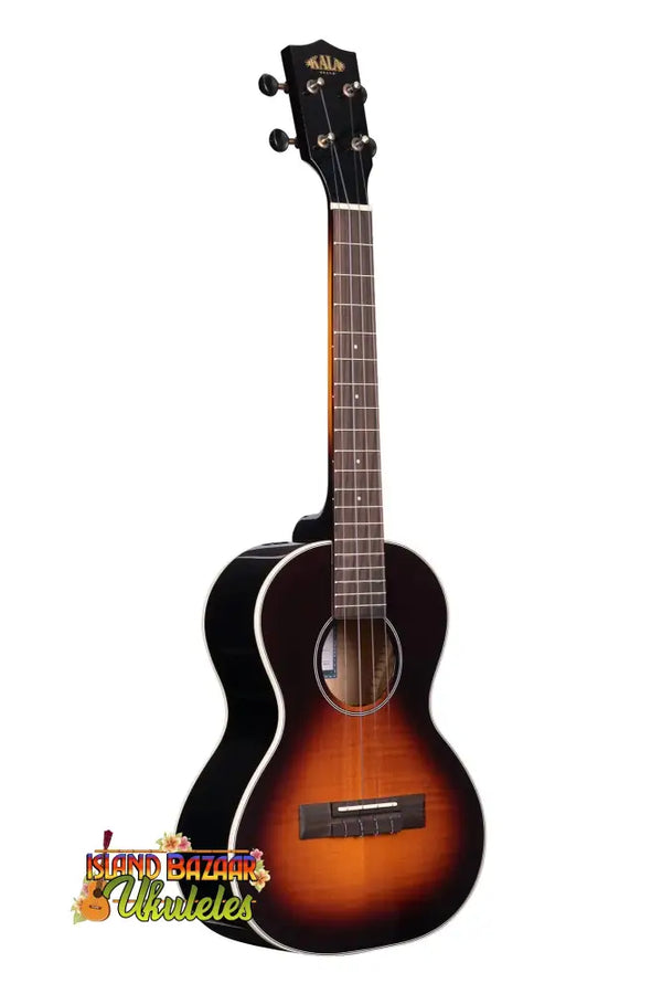 Sunburst-colored Kala Flame Maple Tenor Ukulele Tobacco Burst KA-FMTB-T with dark binding