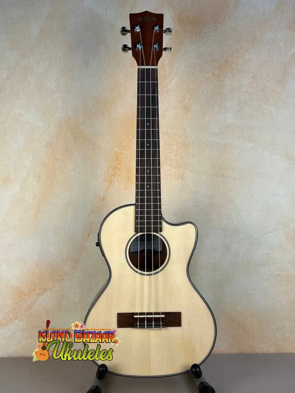 Acoustic-electric Kala Gloss Spruce Cutaway Tenor Ukulele with natural wood finish