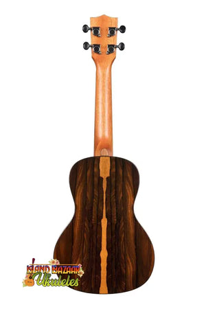 Wooden Kala Ziricote Ukulele with striped dark grain and honey blonde sapwood neck