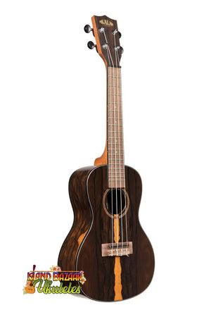 Dark wooden Kala Ziricote Ukulele with honey blonde sapwood vertical stripe accent