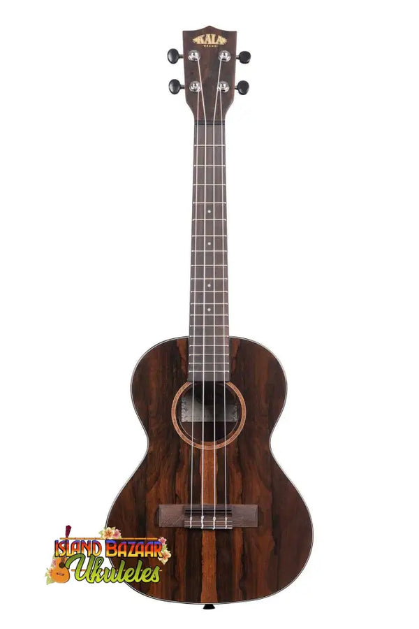 Dark brown Kala Gloss Ziricote tenor ukulele with four strings and round sound hole