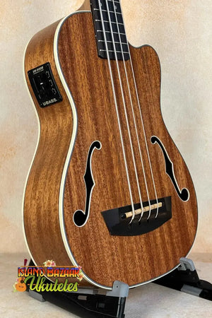 Acoustic-electric Kala Journeyman U•BASS® with f-holes in mahogany wood construction