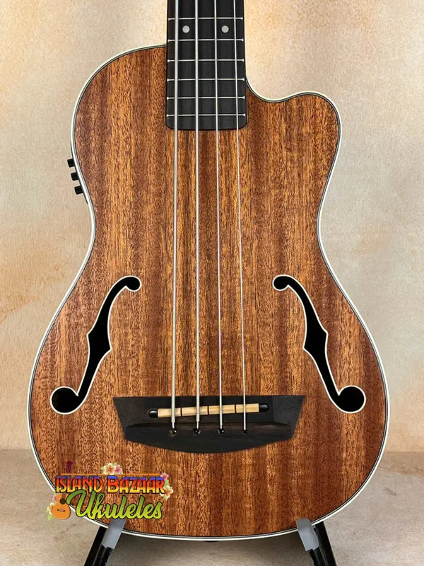 Acoustic-electric bass guitar with f-holes and mahogany finish, Kala Journeyman U•BASS®