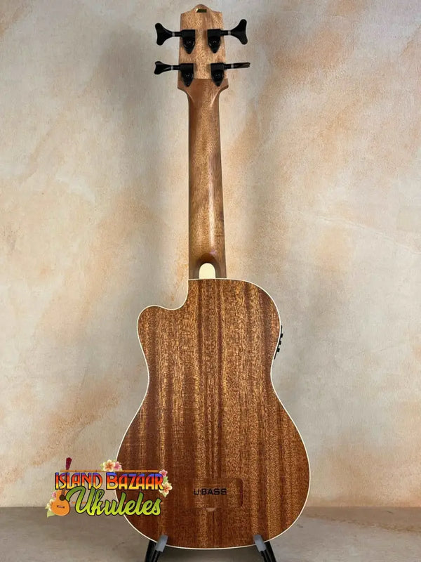 Back view of Kala Journeyman U•BASS® with black tuning pegs and wooden body