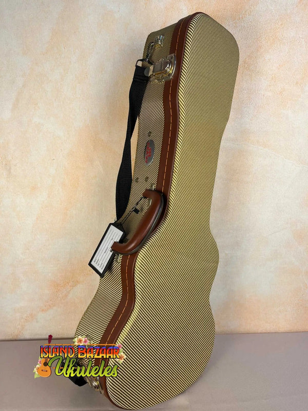 Tweed-covered hardshell guitar case with metal latches for Kala KA-8 Eight-String Tenor