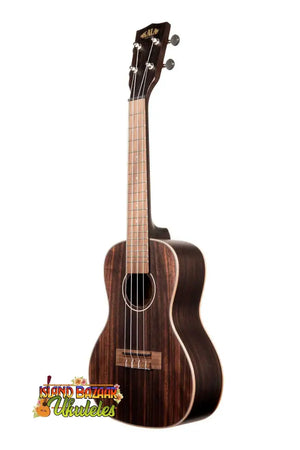 Dark wooden Kala KA-EBY-C Striped Ebony Concert Ukulele with natural grain finish