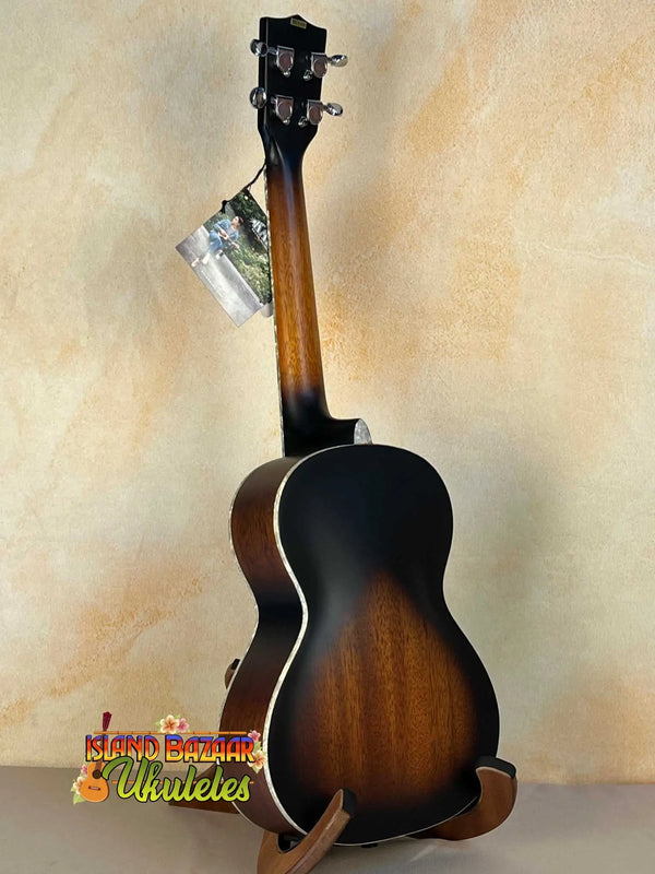 Acoustic guitar with sunburst finish and white binding, Kala KA-JTE-2TS Archtop Tenor Ukulele