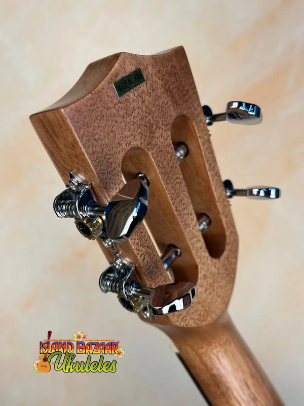 Wooden guitar headstock with metal tuning pegs on Kala KA-SMH-TG-CE Tenor Electric Ukulele