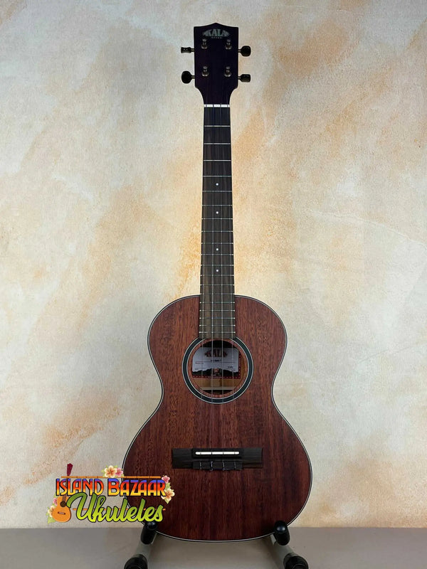 Wooden Kala KA-SMHT Tenor Ukulele with dark brown finish and black tuning pegs