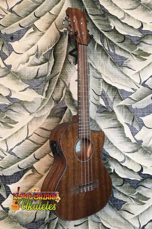 Dark brown Kala Mahogany Tenor Cutaway Ukulele w/EQ Model KA-SMHTE-C with four strings