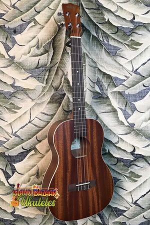 Kala Satin Mahogany Baritone Ukulele Model KA-B with dark wood grain and Aquila Super Nylgut strings