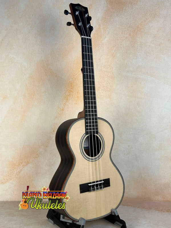 Natural wood Kala Solid Spruce Top Tenor Ukulele Striped Wood KA-SSEBY-T with black trim