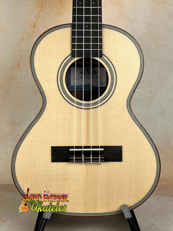 Natural wood Tenor Ukulele Striped with black fretboard from Kala Solid Spruce KA-SSEBY-T