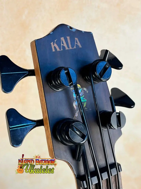 Black Kala bass guitar headstock with tuning pegs from Kala U-BASS® Ukulele Exotic Mahogany