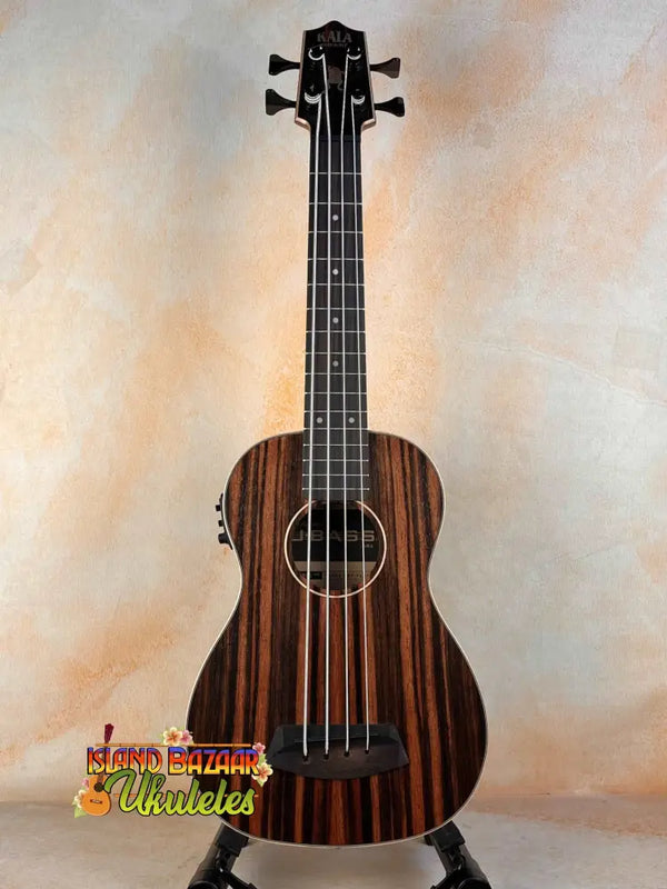 Kala UBass-EBY-FSRW Striped Ebony Acoustic-Electric Bass Ukulele with unique wood finish