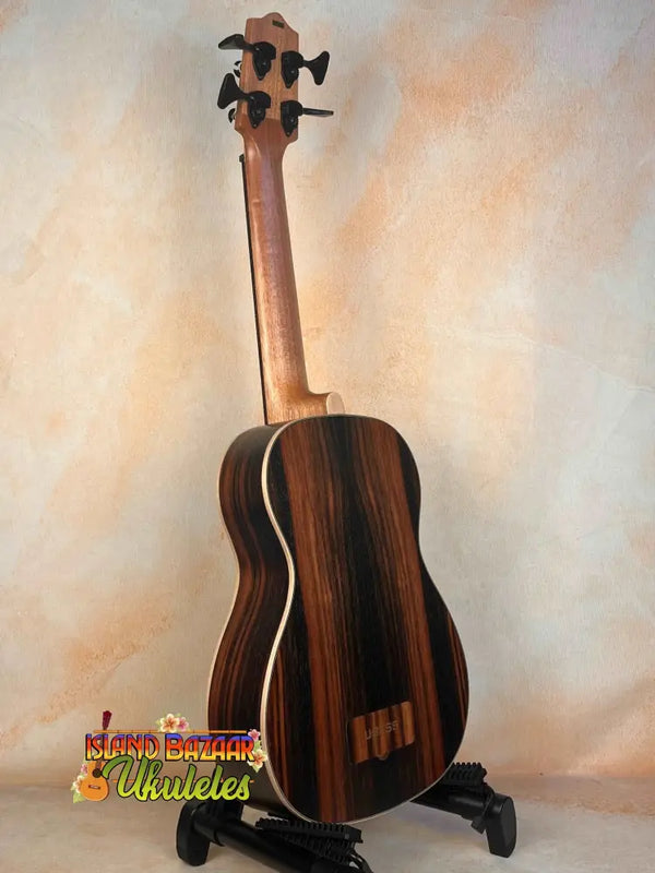 Kala UBass-EBY-FSRW Striped Ebony Acoustic-Electric Bass Ukulele with dark wood finish