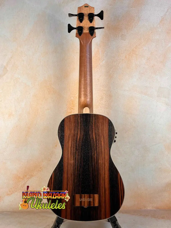 Wooden bass ukulele with striped dark grain pattern Kala UBASS-EBY-FSRW Striped Ebony Acoustic-Electric