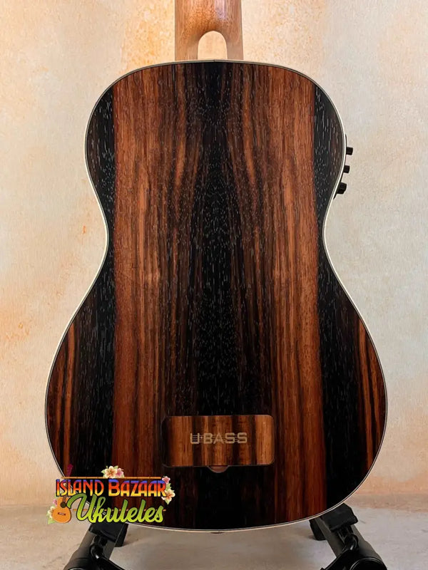 Acoustic guitar with dark striped wood grain, Kala UBASS-EBY-FSRW Striped Ebony Acoustic-Electric