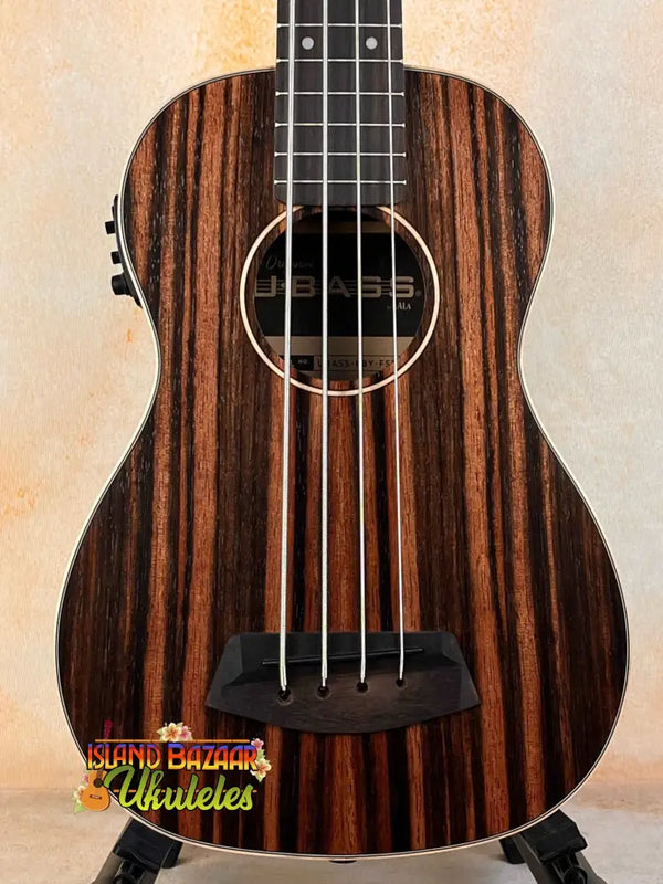 Striped Ebony Acoustic-Electric Bass Ukulele featuring Kala UBASS-EBY-FSRW design