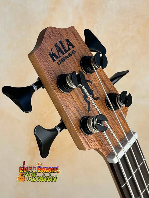 Kala Wanderer U-Bass headstock with black tuning pegs for acoustic-electric performance