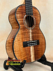 Kamaka HF3-D2i Tenor Uke Deluxe showcasing beautiful koa wood and striking grain patterns