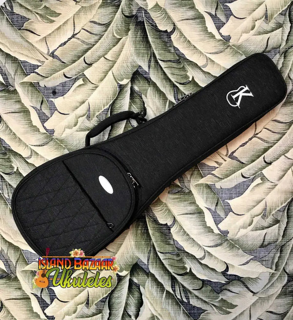 Black padded guitar case featuring logo for Kanile’a 5-String Super-Concert Ukulele KPA-C-SC