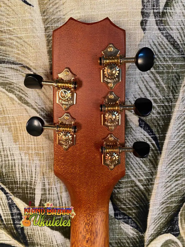 Guitar headstock with gold tuning machines on Kanile’a 5-String Super-Concert Ukulele KPA-C-SC