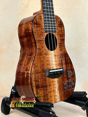 Beautiful Kanile’a Concert Ukulele with Honus inlay and deluxe gig bag at Island Bazaar