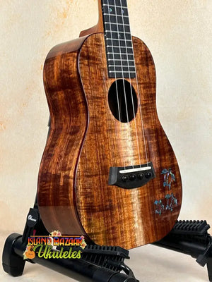Beautiful Kanile’a Concert Ukulele with Honus inlay and deluxe gig bag at Island Bazaar