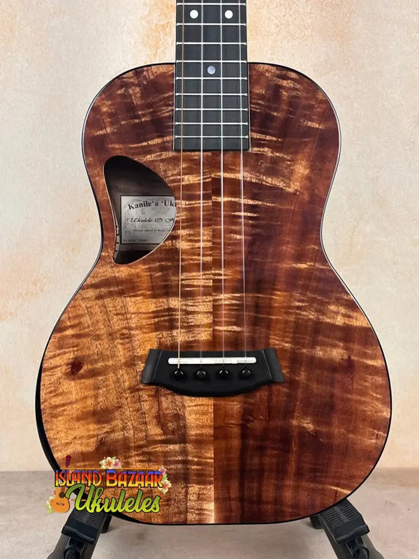 Beautiful Kanile’a DK-T D-Hole Tenor Ukulele in premium koa with striking figured grain