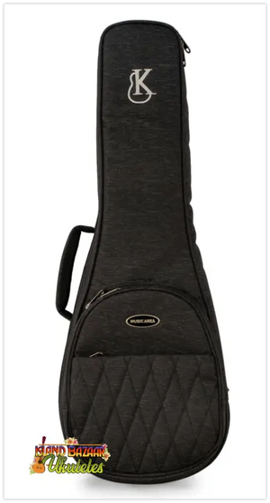 Black padded gig bag with handle for Kanile’a Eight String Tenor Ukulele with Koa Wood