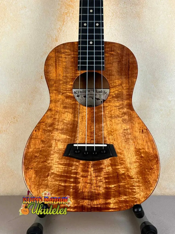 Beautiful Kanile’a Hawaiian Premium Tenor Ukulele Curly Koa with honey-colored grain