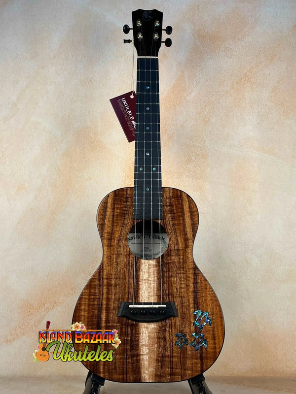 Beautiful Kanile’a HNS-T-PREM Tenor Ukulele with premium curly koa and decorative inlays